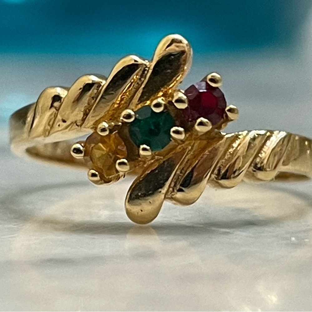 Vintage Gold Plated Multicolor Crystal Ring Size 7 Dainty birthstone Band - Picture 6 of 12